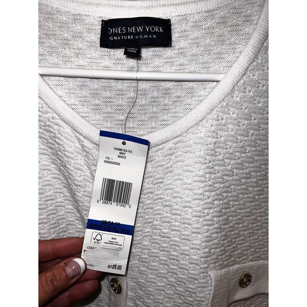 Jones New York NEW 1X Plus Sweater White Knit Cotton Gold Buttons Retail $129 - Picture 4 of 5